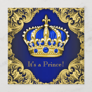 Invitation Fancy Prince Baby Shower Bleu