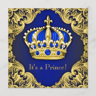 Invitation Fancy Prince Baby Shower Bleu