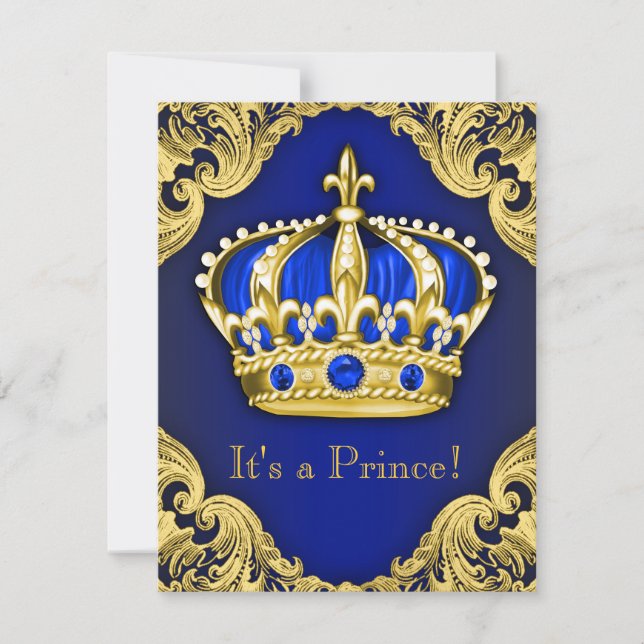 Invitation Fancy Prince Baby Shower Bleu (Devant)