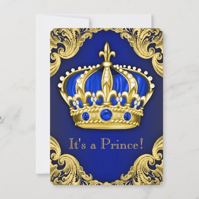 Invitation Fancy Prince Baby Shower Bleu (Devant)