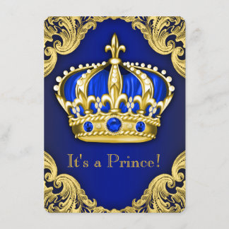 Invitation Fancy Prince Baby Shower Bleu