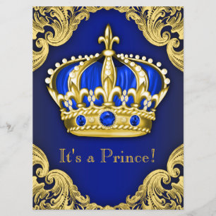 Invitation Fancy Prince Baby Shower Bleu