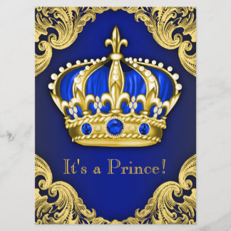 Invitation Fancy Prince Baby Shower Bleu