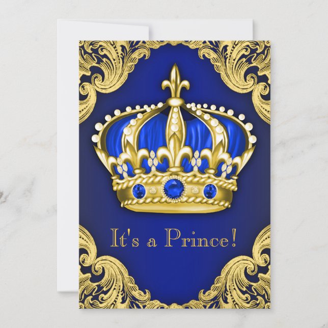 Invitation Fancy Prince Baby Shower Bleu (Devant)