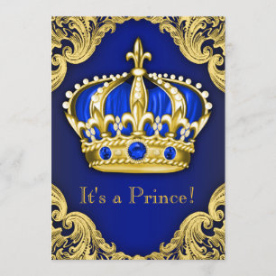 Invitation Fancy Prince Baby Shower Bleu