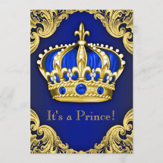 Invitation Fancy Prince Baby Shower Bleu