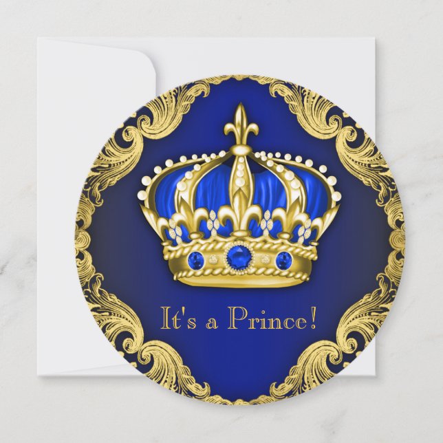 Invitation Fancy Prince Baby Shower Bleu (Devant)