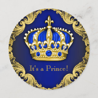 Invitation Fancy Prince Baby Shower Bleu