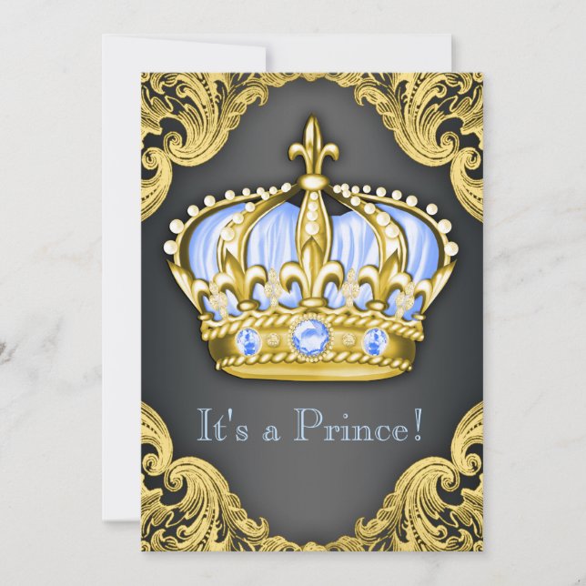 Invitation Fancy Prince Baby Shower Bleu Bébé (Devant)