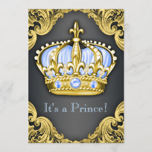 Invitation Fancy Prince Baby Shower Bleu Bébé
