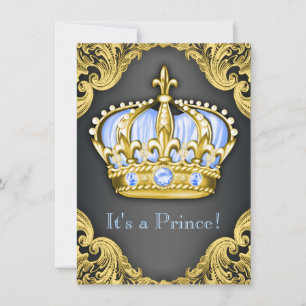 Invitation Fancy Prince Baby Shower Bleu Bébé