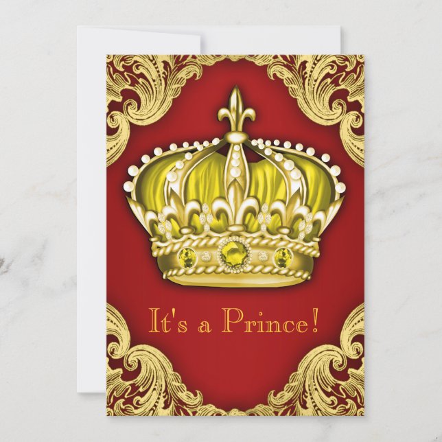 Invitation Fancy Prince Baby Shower Rouge (Devant)