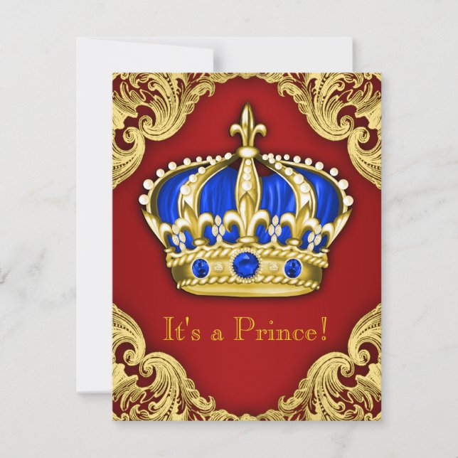 Invitation Fancy Prince Baby Shower Rouge (Devant)