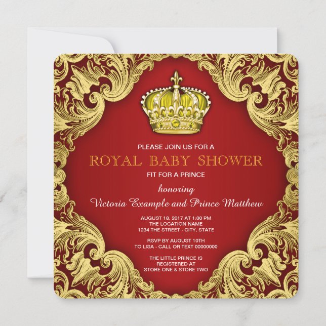Invitation Fancy Prince Baby Shower Rouge (Dos)