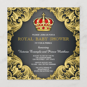 Invitation Fancy Prince Baby Shower Rouge Régale