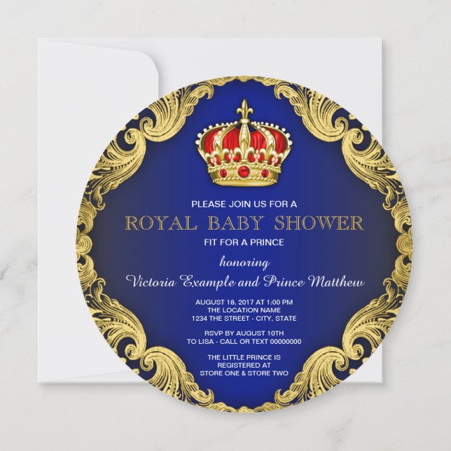 Invitation Fancy Prince Baby Shower Royal Bleu (Dos)