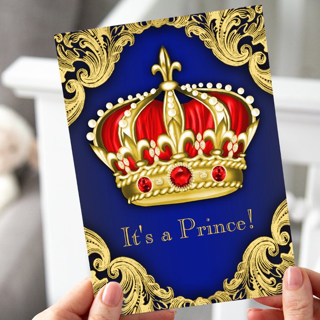 Invitation Fancy Prince Baby shower Royal Blue (Créateur téléchargé)