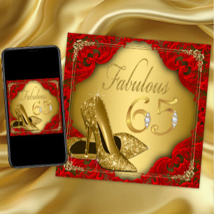 Invitation Fancy Red Gold High Heel Fabulous 65e Anniversaire