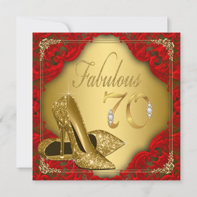 Invitation Fancy Red Gold High Heel Fabulous 70e Anniversaire (Devant)