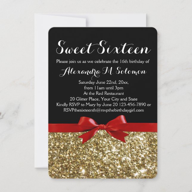 Invitation Fancy Red Parties scintillant Bow Sweet 16 Party I (Devant)