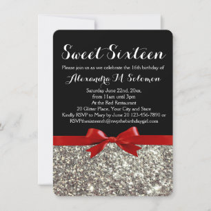 Invitation Fancy Red Silver Parties scintillant Sweet 16 Part