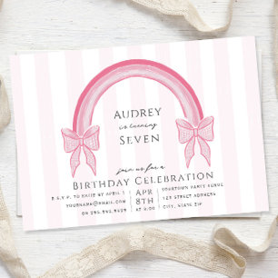 Invitation Fancy Rose Bow Rainbow Girls Anniversaire