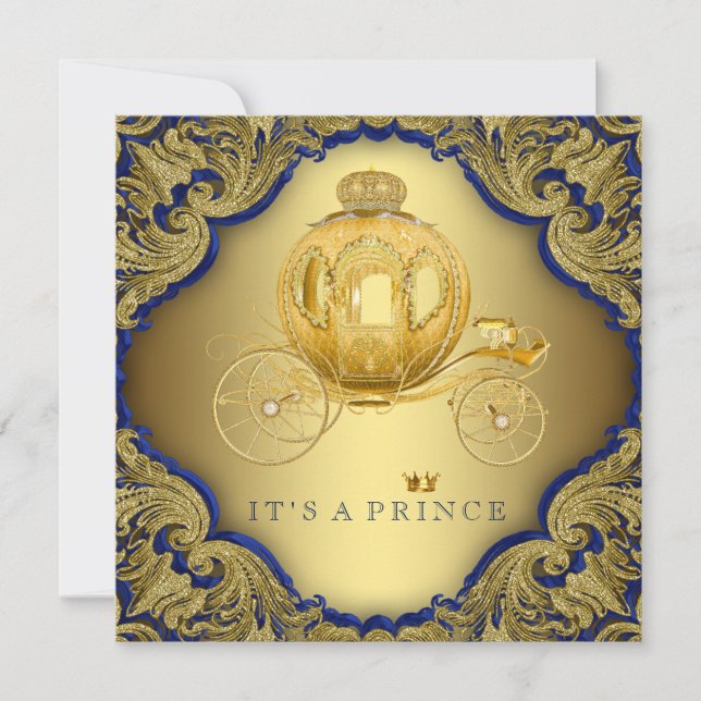 Invitation Fancy Royal Blue Gold Parties scintillant Prince B (Devant)