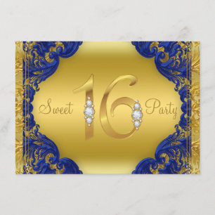 Invitation Fancy Royal Blue Gold Sweet 16 fête d'anniversaire