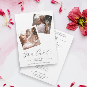 Invitation Fancy Script 2 Photos Collage Graduation