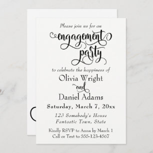 Invitation Fancy Script Lettres Black White Engagement Party