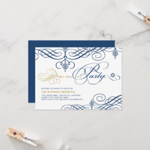 Invitation Fancy Scrolls Manger Boire & Fête Hanoukka Holiday