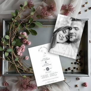 Invitation Fancy Simple Chic Initiales Moderne Photo Couple
