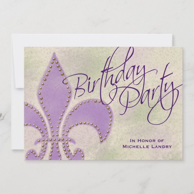 Invitation Fancy Swirl Purple Fleur de Lis Anniversaire (Devant)