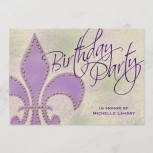 Invitation Fancy Swirl Purple Fleur de Lis Anniversaire