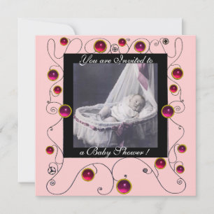 Invitation FANCY SWIRLS BABY SHOWER MONOGRAMME, modèle de pho