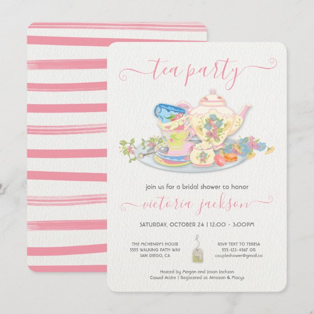 Invitation Fancy Tea Party Fête des mariées d'anniversaire (Devant / Derrière)