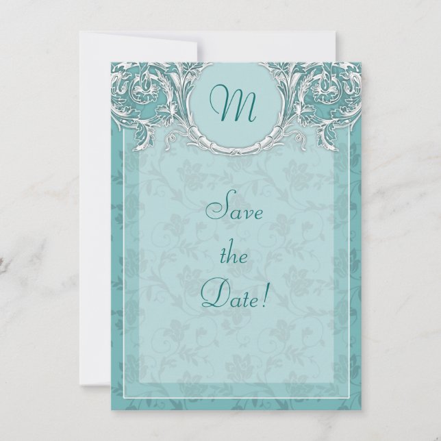 Invitation Fancy Turquoise baroque Monogramme Enregistrer la  (Devant)