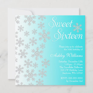 Invitation Fancy Turquoise Snowflakes Winter Wonderland Sweet