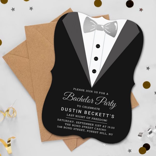 Invitation Fancy Tuxedo Argenté pour Enterrement de Vie de Ga (Créateur téléchargé)