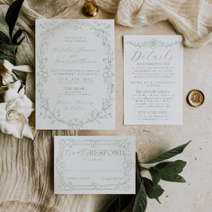 Invitation Fancy Vert Sauge Ancien Argent Editable Mariage
