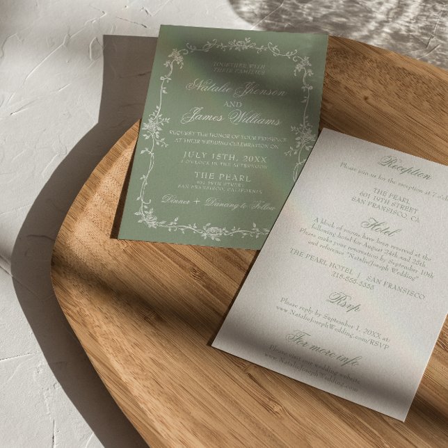Invitation Fancy Vert Sauge Floral Boho Tout En Un Mariage  (Créateur téléchargé)