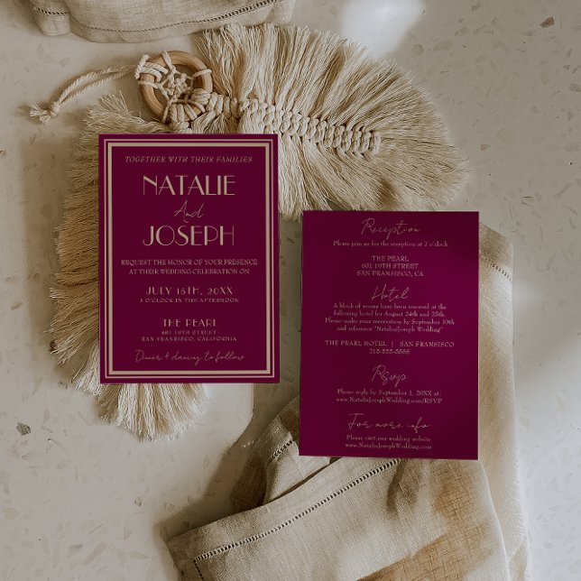 Invitation Fancy Wine Dusty Rose Old Money All In One Wedding (Créateur téléchargé)
