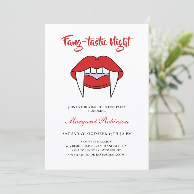 Invitation Fang tastic Night Vampire Thème Bachelorette Party (Debout devant)