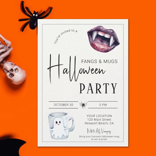 Invitation Fangs et Mugs Halloween Party Vampires Araignée Am (vampire halloween party invitation fangs and mugs costume prize funny cute home ghost spider)