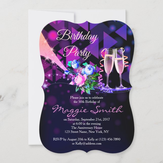 Invitation Fantabulous Flowers et Champagne Anniversaire Invi (Devant)