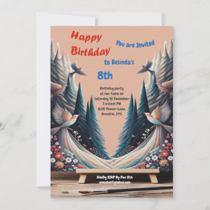 Invitation Fantaisie artistique, dessins d'oiseaux en couleur