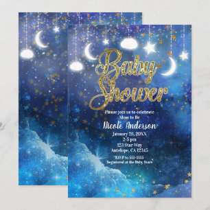 Invitation Fantaisie Céleste Étoiles Dorées & Baby Shower Lum