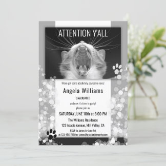 Invitation Fantaisie Chat noir et blanc fête de graduation