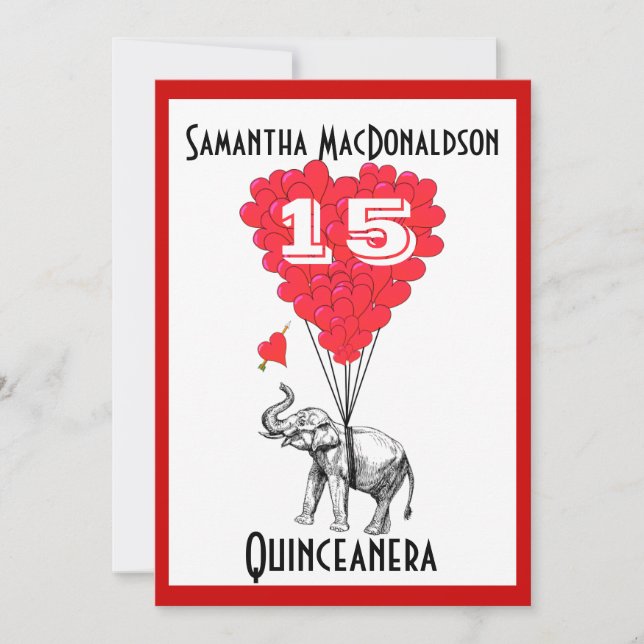 Invitation Fantaisie d'éléphant Quinceanera (Devant)