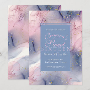 Invitation Fantaisie Encre Rose Pervenche Éthérée Or Douze An